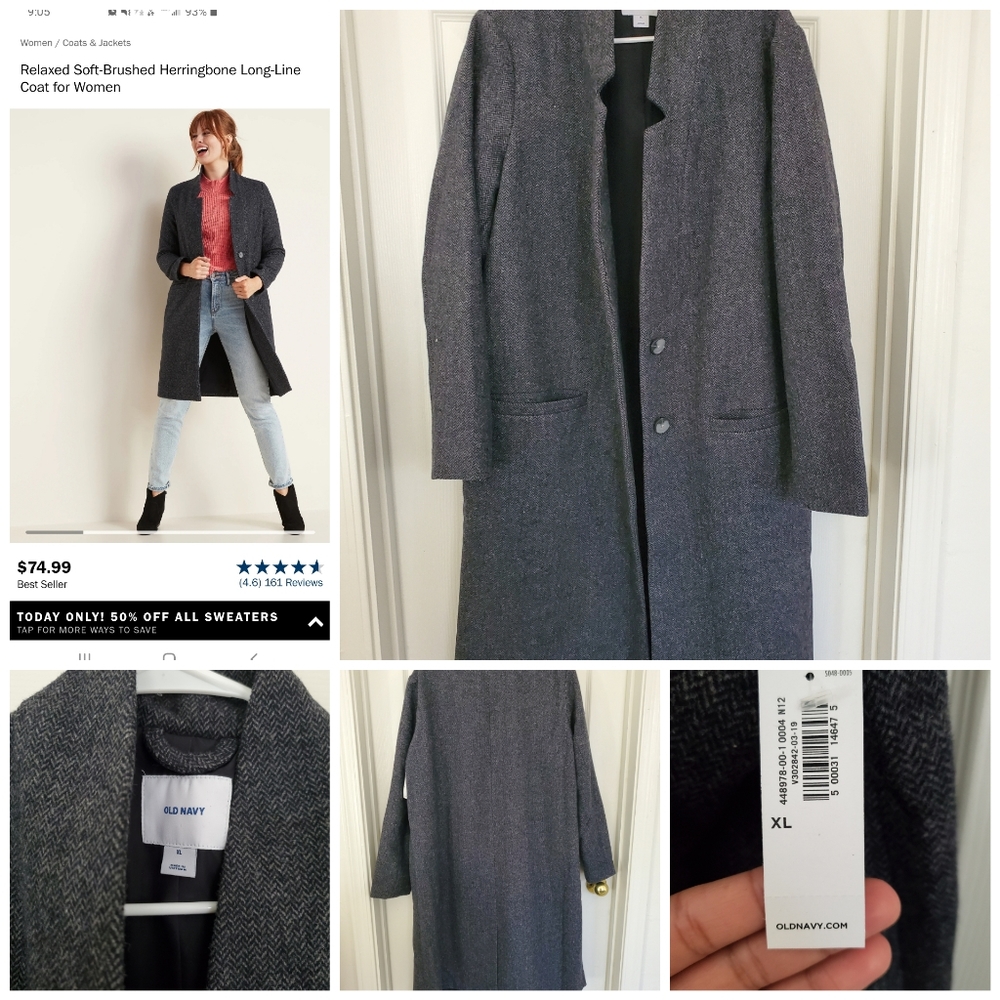 Relaxed herringbone long-line coat